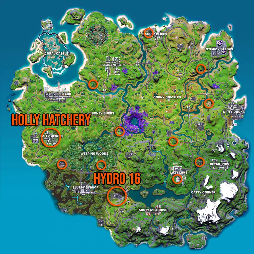 You can also find alien parasites waiting to hatch from Fortnite alien eggs in Holly Hatchery, Hydro 16, or other locations, as shown below: